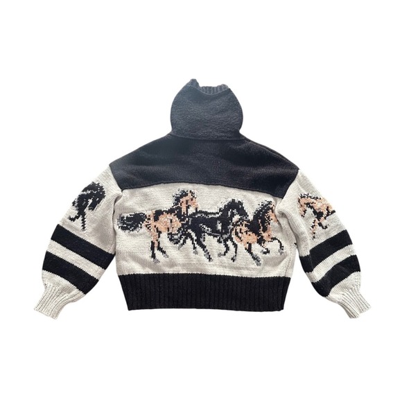 Anthropologie Pilcro Horse Button Front Hooded Cardigan Sweater Wool Black Cream - Picture 14 of 16